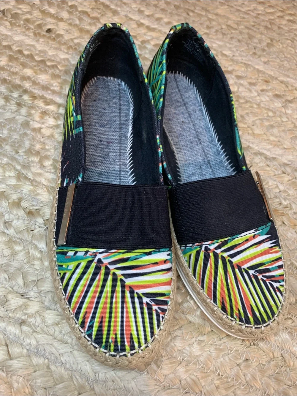 Anne Klein Zillya Tropical Print Slip-On Espadrilles - Black Multicolor